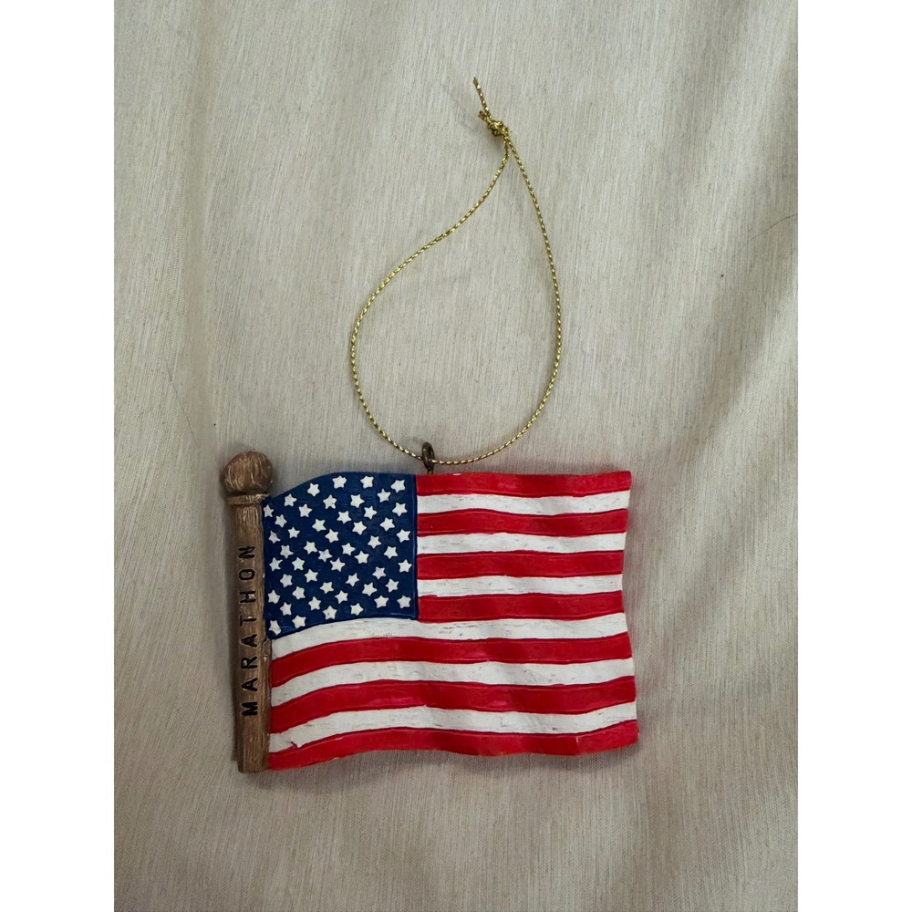 Vintage Marathon USA Flag Ornament 3"x2.5" Red White Blue Vintage Series 4
